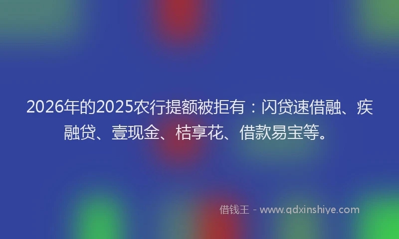 2026年的2025农行提额被拒有:闪贷速借融、疾融贷、壹现金、桔享花、借款易宝等。