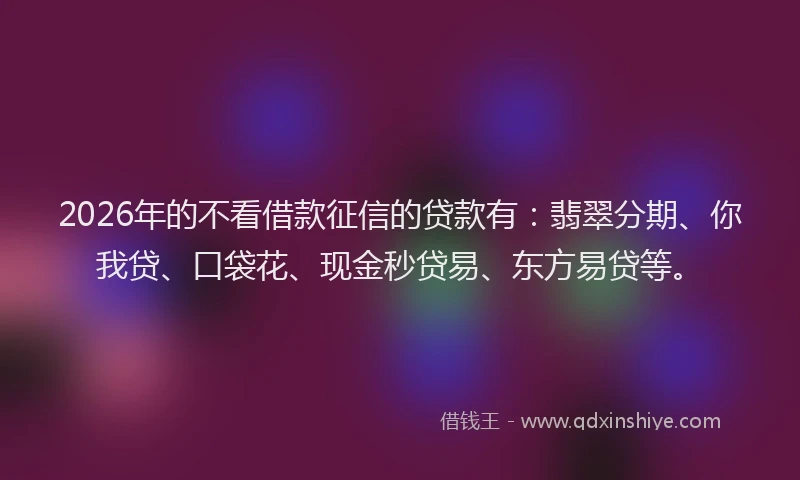 2026年的不看借款征信的贷款有：翡翠分期、你我贷、口袋花、现金秒贷易、东方易贷等。