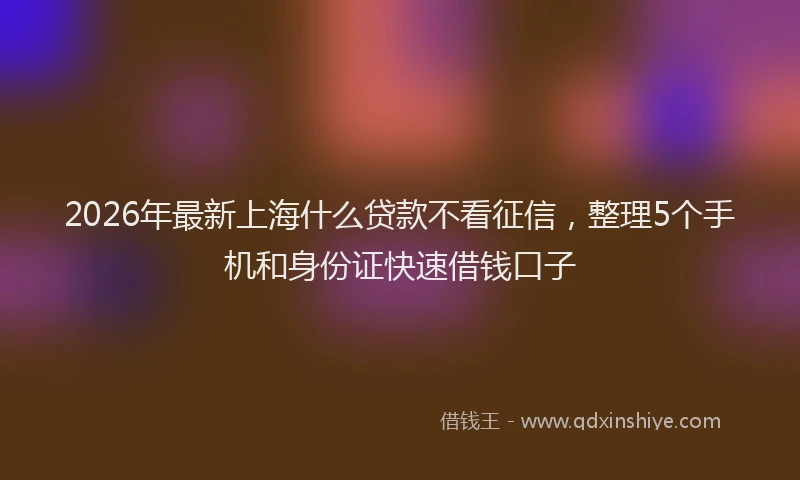 2026年最新上海什么贷款不看征信，整理5个手机和身份证快速借钱口子