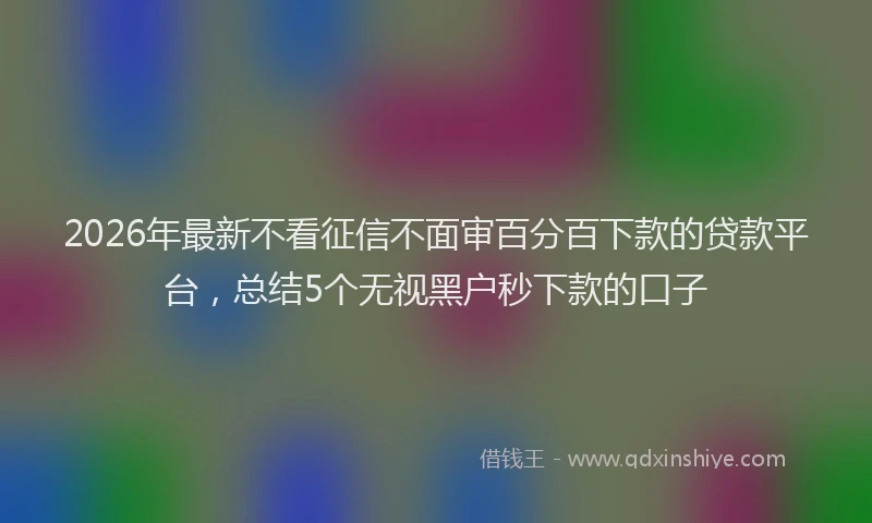 2026年最新不看征信不面审百分百下款的贷款平台，总结5个无视黑户秒下款的口子