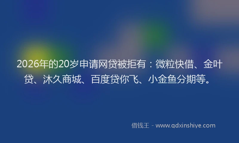 2026年的20岁申请网贷被拒有：微粒快借、金叶贷、沐久商城、百度贷你飞、小金鱼分期等。