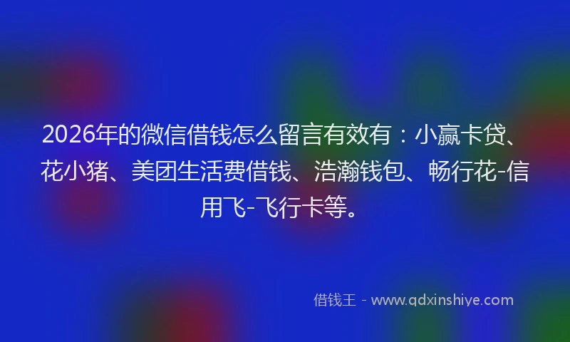 2026年的微信借钱怎么留言有效有:小赢卡贷、花小猪、美团生活费借钱、浩瀚钱包、畅行花-信用飞-飞行卡等。