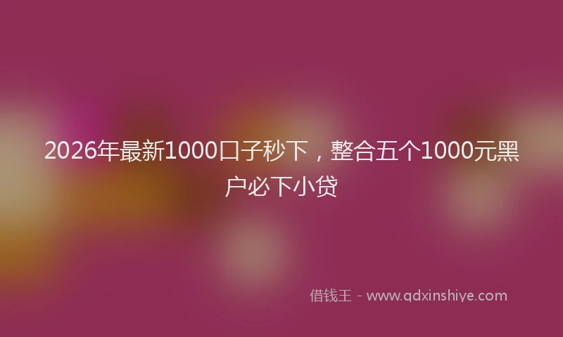 2026年最新1000口子秒下，整合五个1000元黑户必下小贷