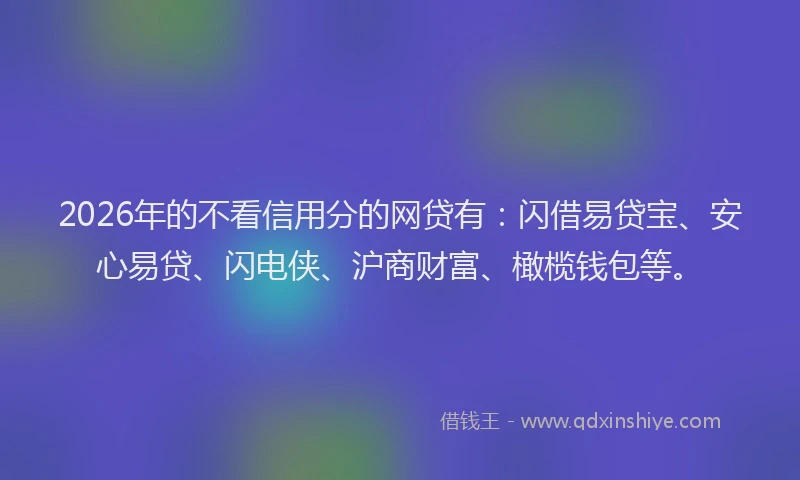 2026年的不看信用分的网贷有：闪借易贷宝、安心易贷、闪电侠、沪商财富、橄榄钱包等。