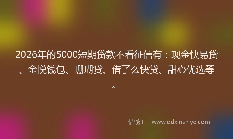 2026年的5000短期贷款不看征信有：现金快易贷、金悦钱包、珊瑚贷、借了么快贷、甜心优选等。