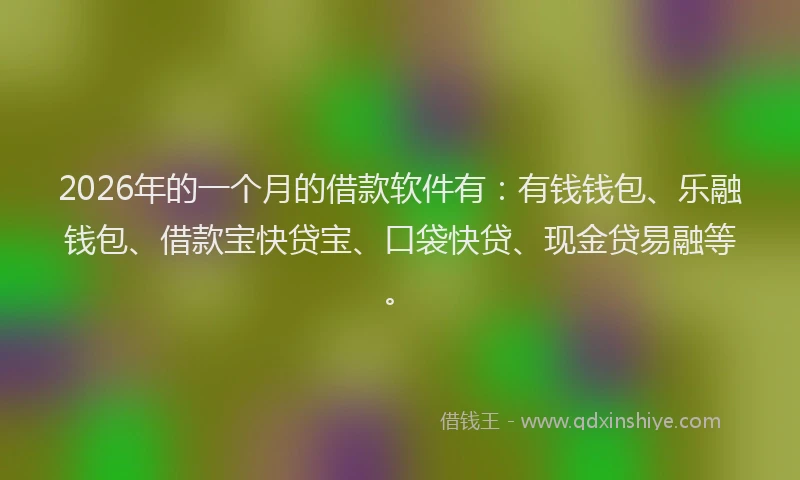 2026年的一个月的借款软件有：有钱钱包、乐融钱包、借款宝快贷宝、口袋快贷、现金贷易融等。
