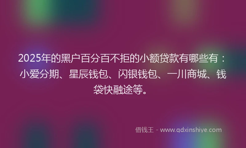 2025年的黑户百分百不拒的小额贷款有哪些有:小爱分期、星辰钱包、闪银钱包、一川商城、钱袋快融途等。