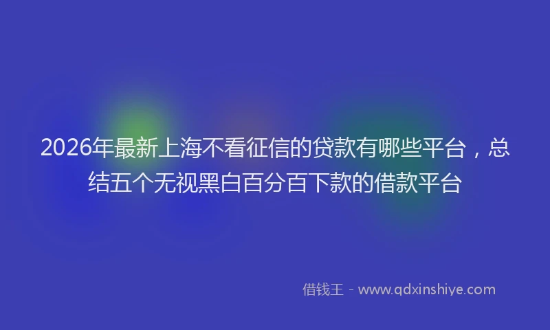 2026年最新上海不看征信的贷款有哪些平台,总结五个无视黑白百分百下款的借款平台