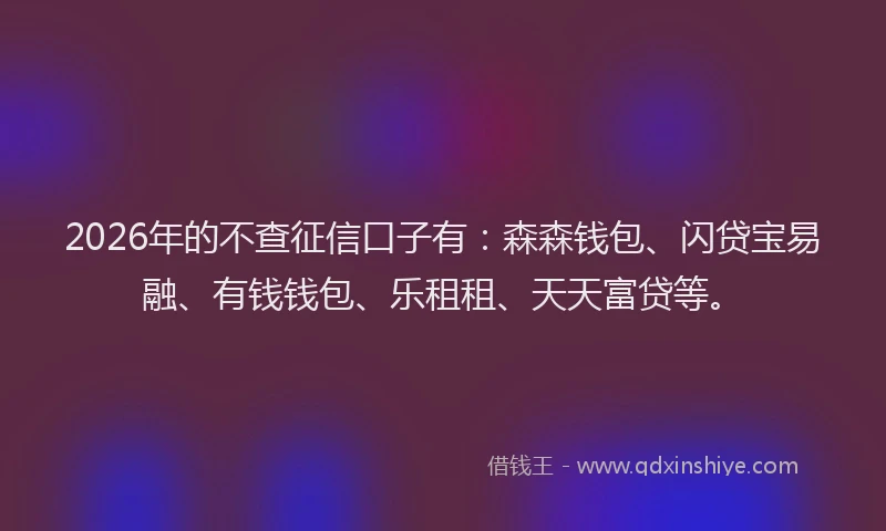 2026年的不查征信口子有：森森钱包、闪贷宝易融、有钱钱包、乐租租、天天富贷等。