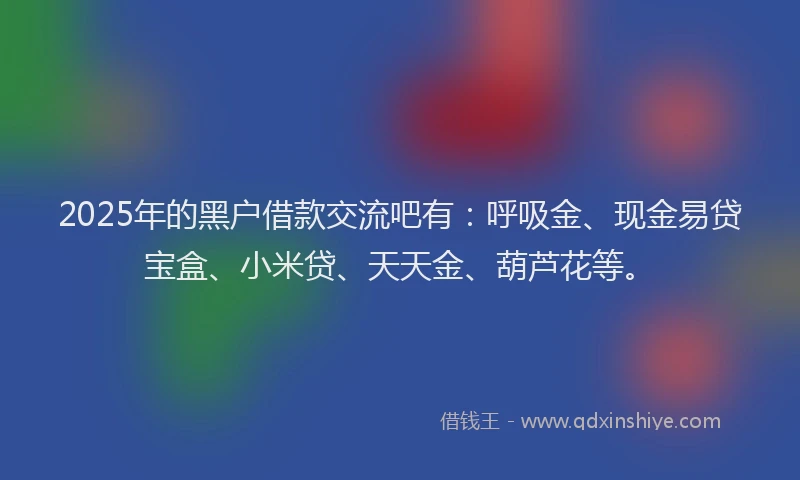 2025年的黑户借款交流吧有：呼吸金、现金易贷宝盒、小米贷、天天金、葫芦花等。