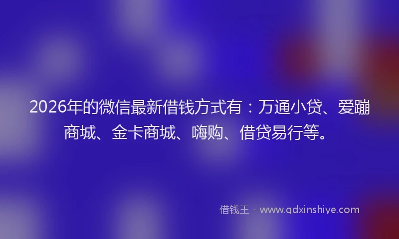 2026年的微信最新借钱方式有:万通小贷、爱蹦商城、金卡商城、嗨购、借贷易行等。