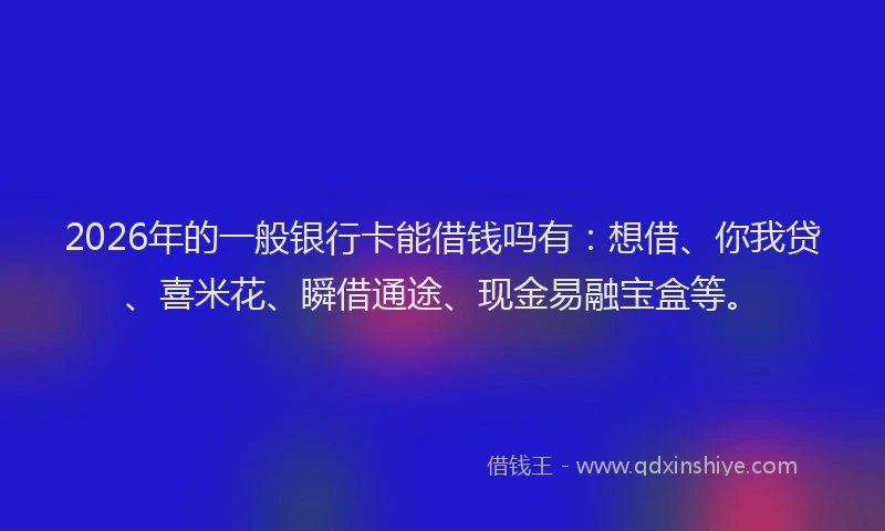 2026年的一般银行卡能借钱吗有:想借、你我贷、喜米花、瞬借通途、现金易融宝盒等。
