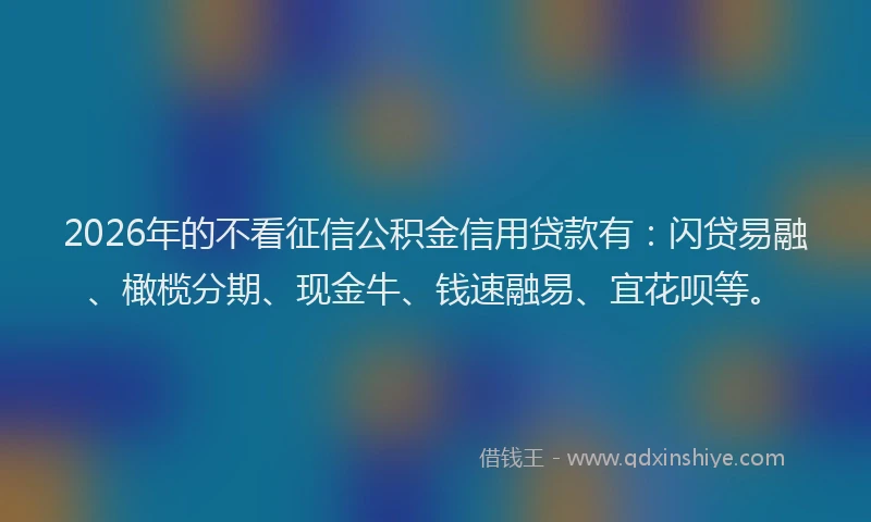 2026年的不看征信公积金信用贷款有:闪贷易融、橄榄分期、现金牛、钱速融易、宜花呗等。