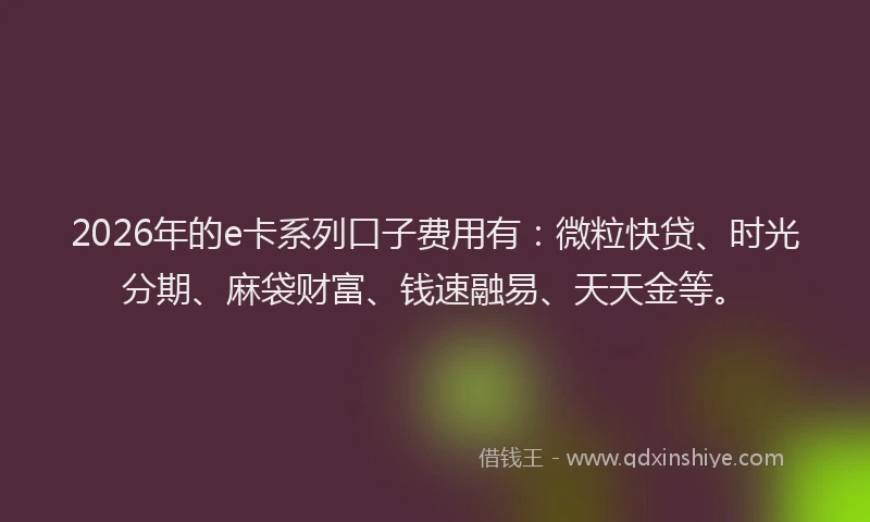 2026年的e卡系列口子费用有:微粒快贷、时光分期、麻袋财富、钱速融易、天天金等。