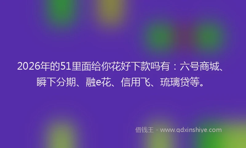 2026年的51里面给你花好下款吗有:六号商城、瞬下分期、融e花、信用飞、琉璃贷等。