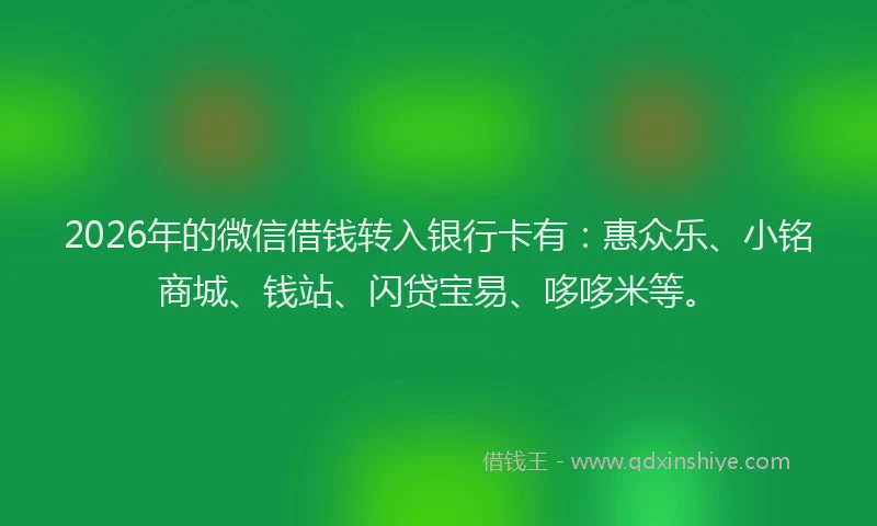2026年的微信借钱转入银行卡有:惠众乐、小铭商城、钱站、闪贷宝易、哆哆米等。