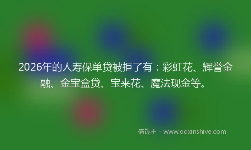 2026年的人寿保单贷被拒了有：彩虹花、辉誉金融、金宝盒贷、宝来花、魔法现金等。