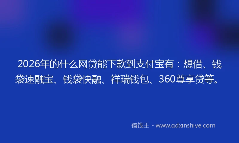2026年的什么网贷能下款到支付宝有:想借、钱袋速融宝、钱袋快融、祥瑞钱包、360尊享贷等。