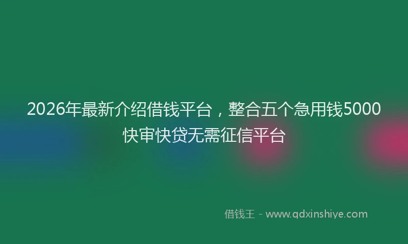 2026年最新介绍借钱平台，整合五个急用钱5000快审快贷无需征信平台