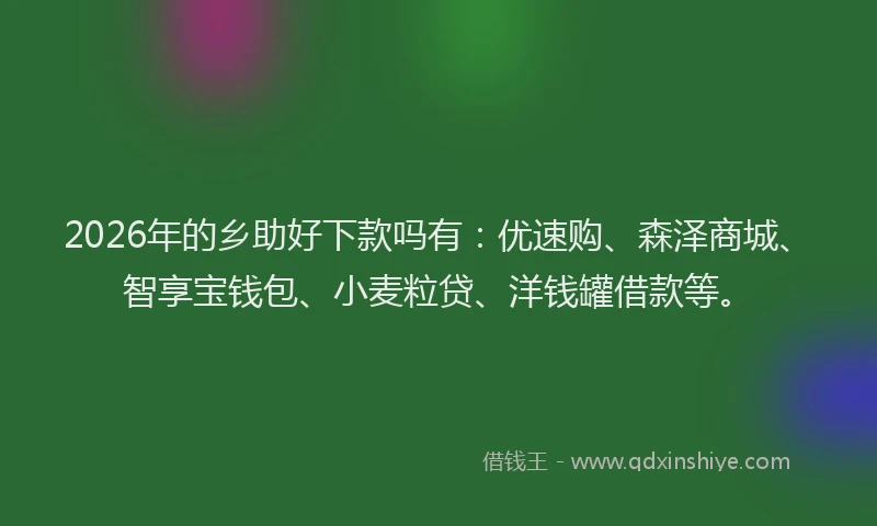 2026年的乡助好下款吗有：优速购、森泽商城、智享宝钱包、小麦粒贷、洋钱罐借款等。