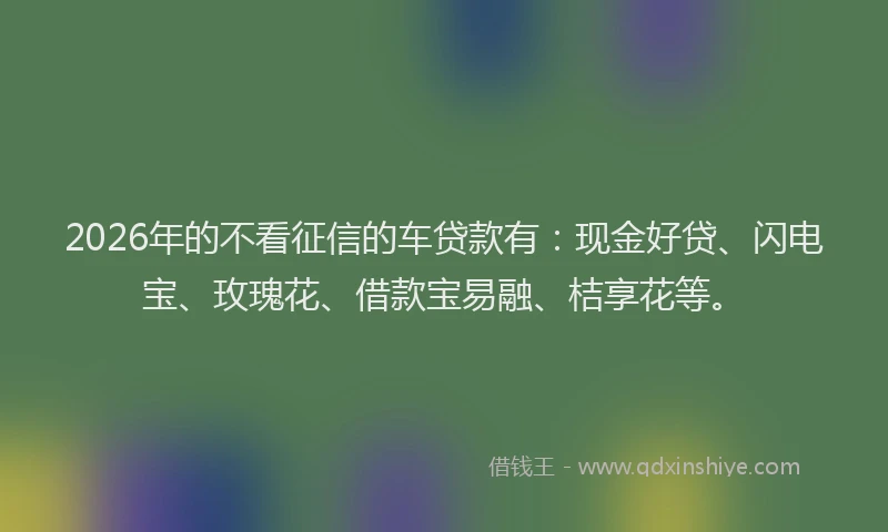 2026年的不看征信的车贷款有:现金好贷、闪电宝、玫瑰花、借款宝易融、桔享花等。