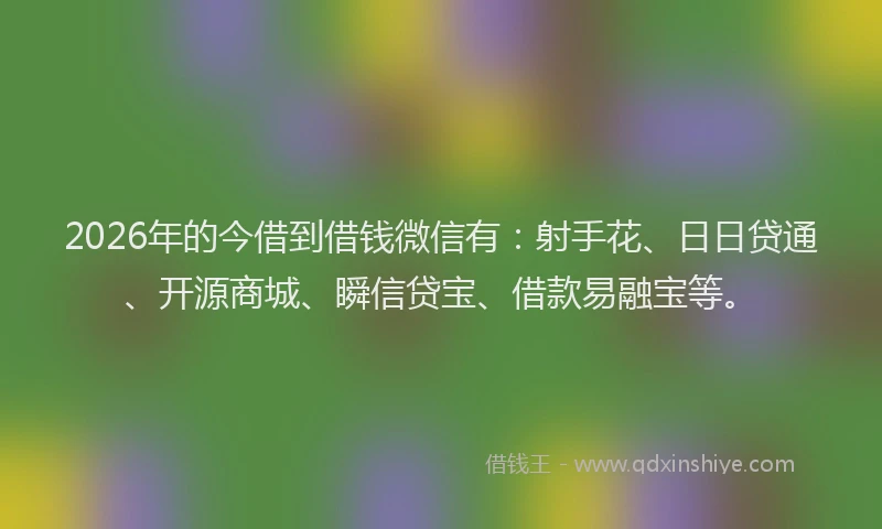 2026年的今借到借钱微信有:射手花、日日贷通、开源商城、瞬信贷宝、借款易融宝等。