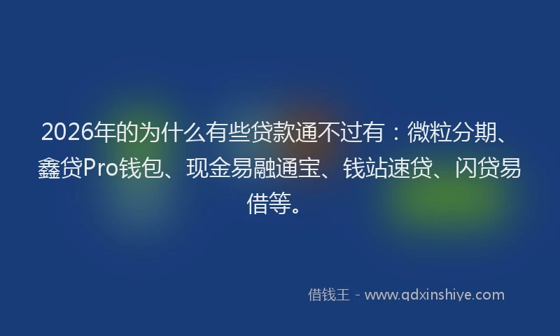 2026年的为什么有些贷款通不过有：微粒分期、鑫贷Pro钱包、现金易融通宝、钱站速贷、闪贷易借等。