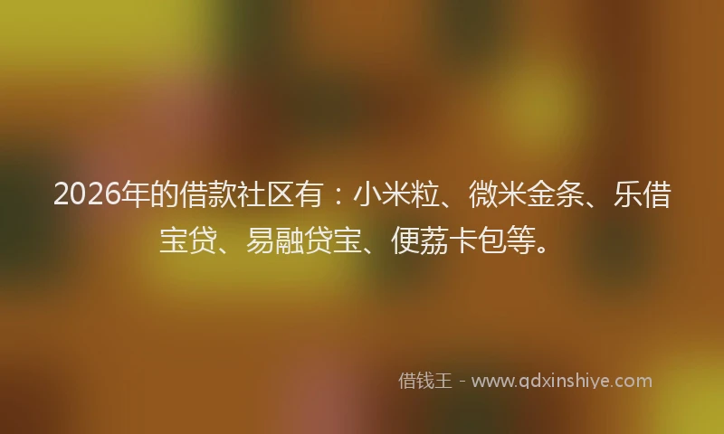 2026年的借款社区有：小米粒、微米金条、乐借宝贷、易融贷宝、便荔卡包等。