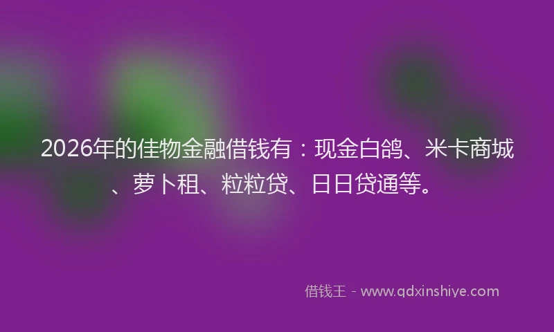 2026年的佳物金融借钱有：现金白鸽、米卡商城、萝卜租、粒粒贷、日日贷通等。