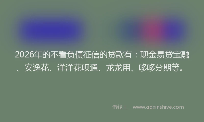 2026年的不看负债征信的贷款有：现金易贷宝融、安逸花、洋洋花呗通、龙龙用、哆哆分期等。