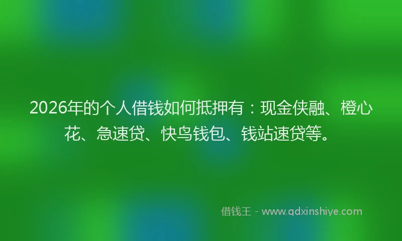 2026年的个人借钱如何抵押有:现金侠融、橙心花、急速贷、快鸟钱包、钱站速贷等。