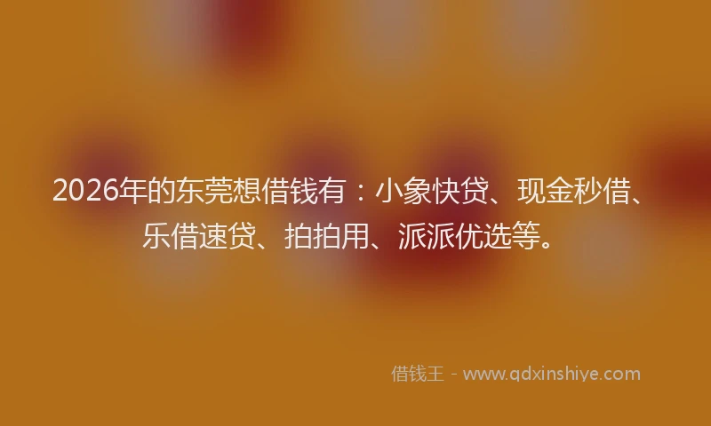 2026年的东莞想借钱有：小象快贷、现金秒借、乐借速贷、拍拍用、派派优选等。