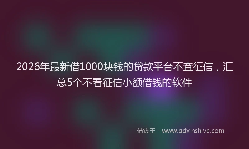 2026年最新借1000块钱的贷款平台不查征信，汇总5个不看征信小额借钱的软件