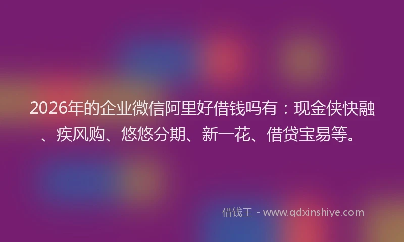 2026年的企业微信阿里好借钱吗有:现金侠快融、疾风购、悠悠分期、新一花、借贷宝易等。