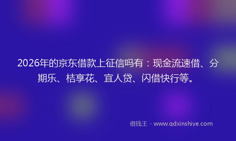 2026年的京东借款上征信吗有:现金流速借、分期乐、桔享花、宜人贷、闪借快行等。