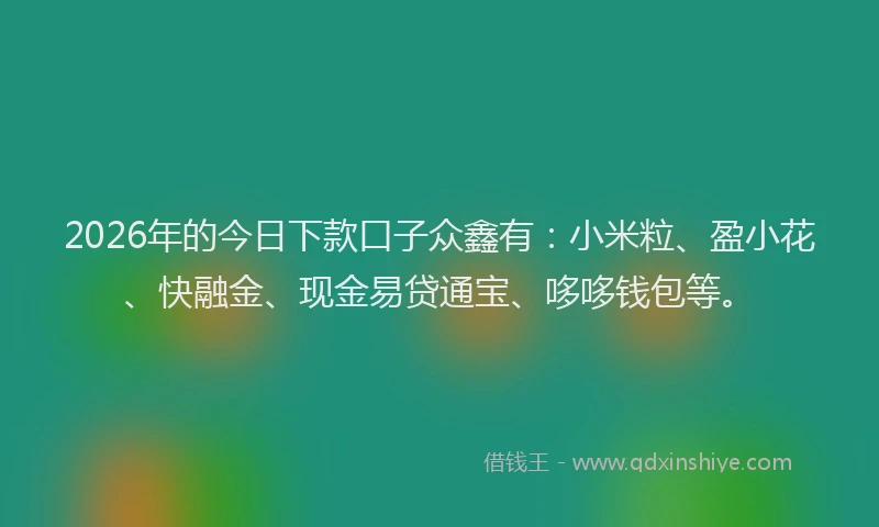 2026年的今日下款口子众鑫有：小米粒、盈小花、快融金、现金易贷通宝、哆哆钱包等。