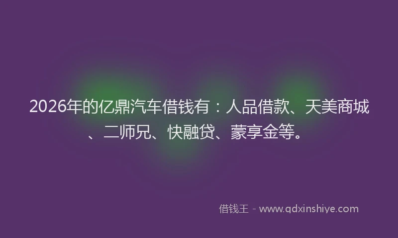 2026年的亿鼎汽车借钱有：人品借款、天美商城、二师兄、快融贷、蒙享金等。