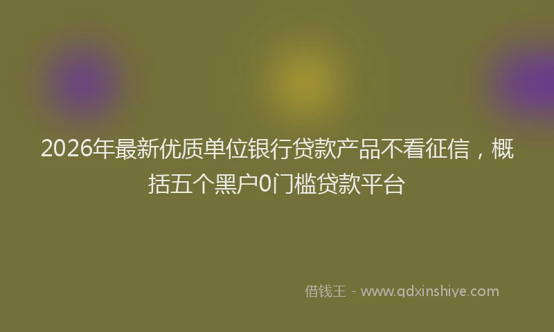 2026年最新优质单位银行贷款产品不看征信，概括五个黑户0门槛贷款平台