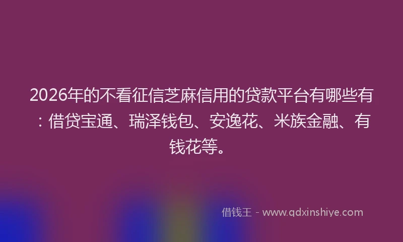 2026年的不看征信芝麻信用的贷款平台有哪些有：借贷宝通、瑞泽钱包、安逸花、米族金融、有钱花等。
