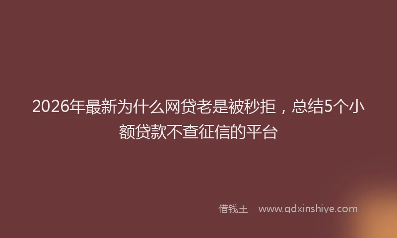 2026年最新为什么网贷老是被秒拒，总结5个小额贷款不查征信的平台