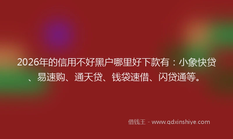 2026年的信用不好黑户哪里好下款有：小象快贷、易速购、通天贷、钱袋速借、闪贷通等。