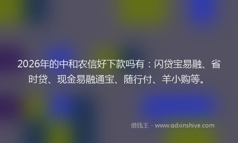 2026年的中和农信好下款吗有:闪贷宝易融、省时贷、现金易融通宝、随行付、羊小购等。