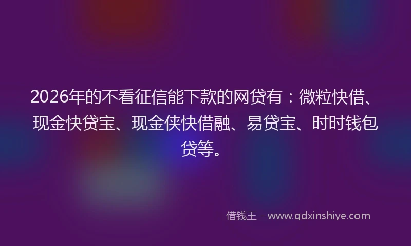 2026年的不看征信能下款的网贷有：微粒快借、现金快贷宝、现金侠快借融、易贷宝、时时钱包贷等。