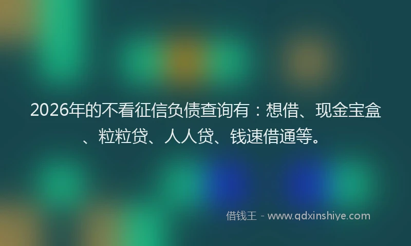 2026年的不看征信负债查询有：想借、现金宝盒、粒粒贷、人人贷、钱速借通等。