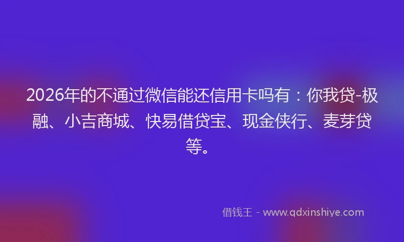 2026年的不通过微信能还信用卡吗有：你我贷-极融、小吉商城、快易借贷宝、现金侠行、麦芽贷等。