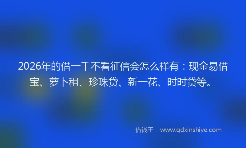 2026年的借一千不看征信会怎么样有：现金易借宝、萝卜租、珍珠贷、新一花、时时贷等。