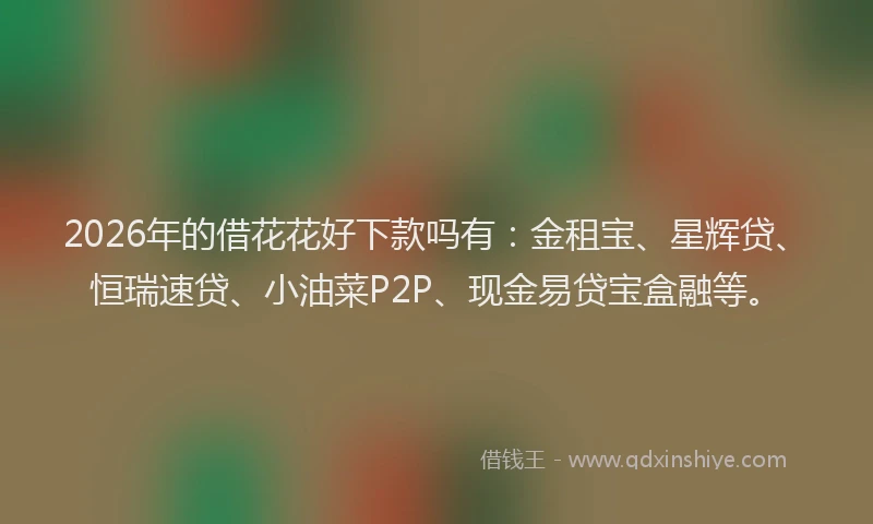 2026年的借花花好下款吗有:金租宝、星辉贷、恒瑞速贷、小油菜P2P、现金易贷宝盒融等。