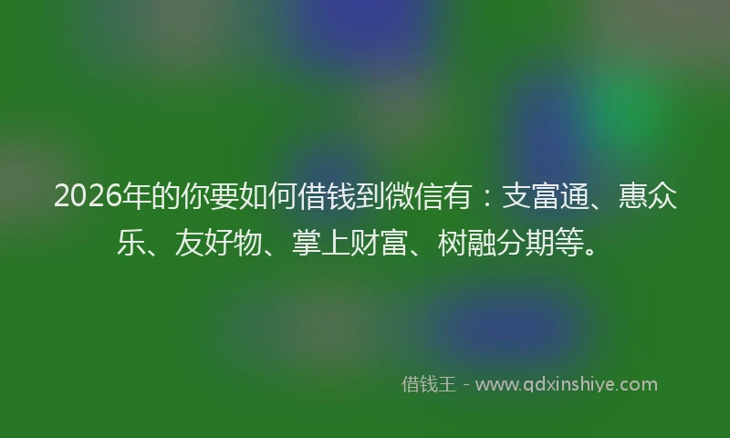 2026年的你要如何借钱到微信有：支富通、惠众乐、友好物、掌上财富、树融分期等。