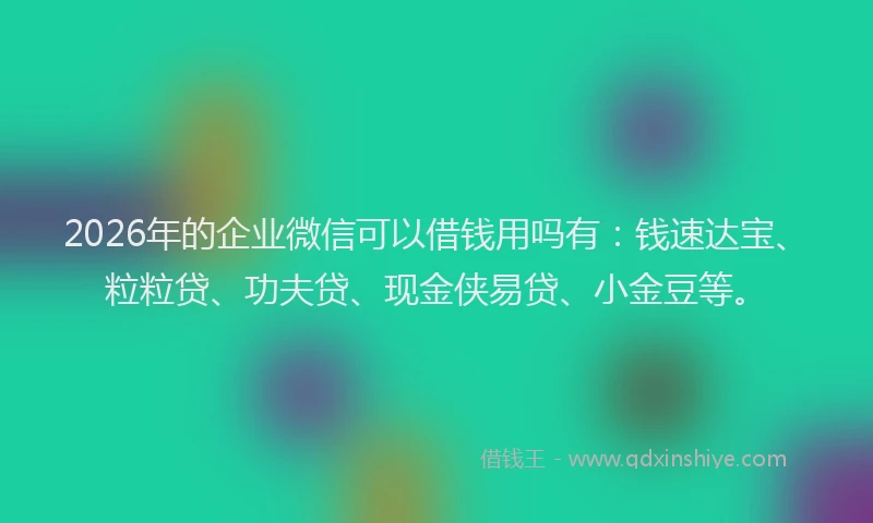 2026年的企业微信可以借钱用吗有：钱速达宝、粒粒贷、功夫贷、现金侠易贷、小金豆等。