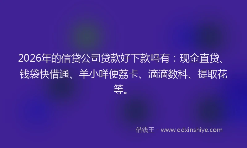 2026年的信贷公司贷款好下款吗有：现金直贷、钱袋快借通、羊小咩便荔卡、滴滴数科、提取花等。